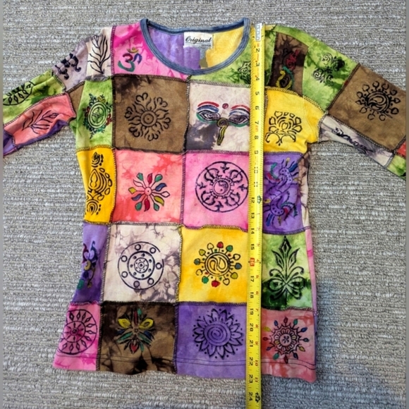 Women's (Size Small) Colorful Boho Hippie Patchwork Long-sleeve Top - Picture 6 of 9